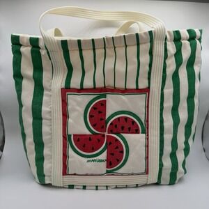 Vintage 1982 Watermelon Green Stripe Tote Bag Marushka Michigan USA Handbag 80's